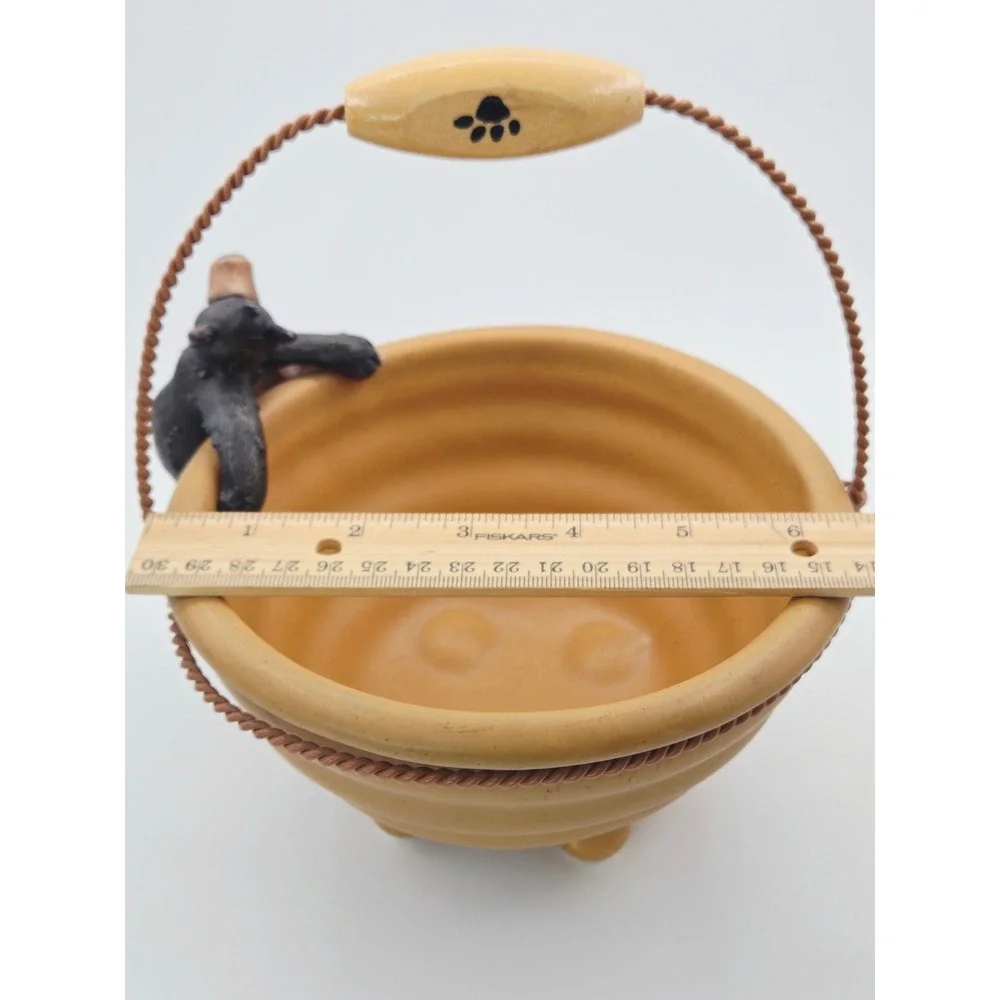 Bear Street‎ Ceramic Black Bear Cub Climbing Honey Pot Bowl with Wire Handle
